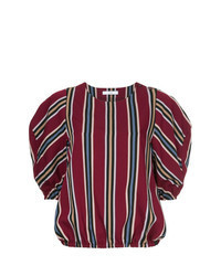 Темно-красная блуза с коротким рукавом в вертикальную полоску