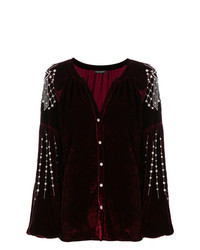 Темно-красная блузка с длинным рукавом с украшением