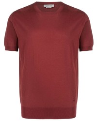Мужская темно-красная вязаная футболка с круглым вырезом от Corneliani