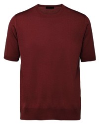 Мужская темно-красная вязаная футболка с круглым вырезом от Prada
