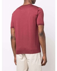 Мужская темно-красная вязаная футболка с круглым вырезом от Corneliani
