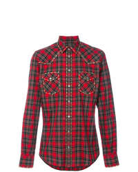 Мужская темно-красная джинсовая рубашка в шотландскую клетку от Dolce & Gabbana