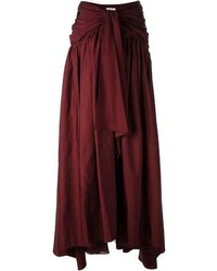 Темно-красная длинная юбка со складками