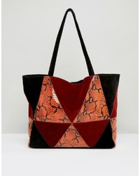 Темно-красная замшевая большая сумка в стиле пэчворк от Asos