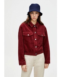 Женская темно-красная замшевая куртка-рубашка от Pull&Bear