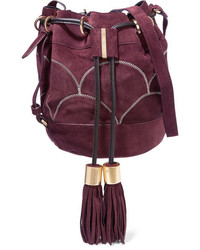 Темно-красная замшевая сумка-мешок с вышивкой от See by Chloe