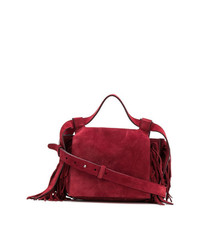 Темно-красная замшевая сумка через плечо c бахромой от Elena Ghisellini