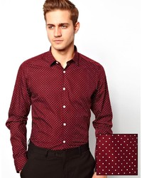 Мужская темно-красная классическая рубашка в горошек от Asos