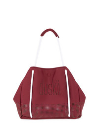 Темно-красная кожаная большая сумка с принтом от Duskii