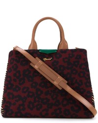 Темно-красная кожаная большая сумка с принтом от Muveil