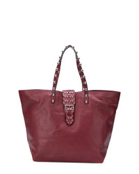 Темно-красная кожаная большая сумка с шипами от RED Valentino