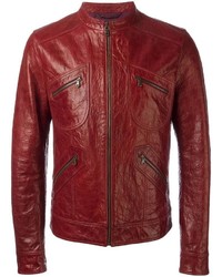 Мужская темно-красная кожаная куртка от Dolce & Gabbana