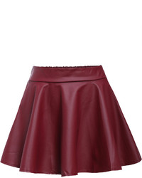 Темно-красная кожаная мини-юбка со складками