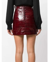 Темно-красная кожаная мини-юбка от Saint Laurent