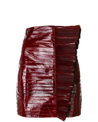 Темно-красная кожаная мини-юбка от Saint Laurent