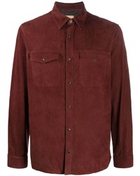 Мужская темно-красная кожаная рубашка с длинным рукавом от Ajmone