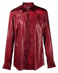 Мужская темно-красная кожаная рубашка с длинным рукавом от Dolce & Gabbana