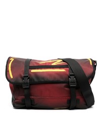 Темно-красная кожаная сумка почтальона с принтом от Moschino