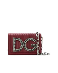 Темно-красная кожаная сумка через плечо с шипами от Dolce & Gabbana