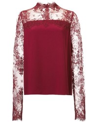 Темно-красная кружевная блузка от Monique Lhuillier