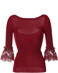Темно-красная кружевная блузка от Oscar de la Renta
