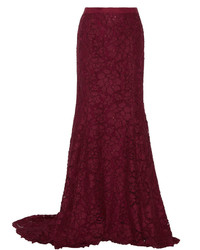 Темно-красная кружевная длинная юбка от Oscar de la Renta
