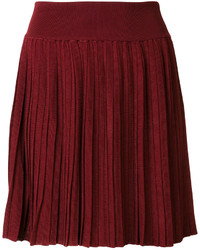 Темно-красная мини-юбка со складками от Balmain