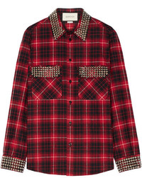 Женская темно-красная рубашка в шотландскую клетку от Gucci