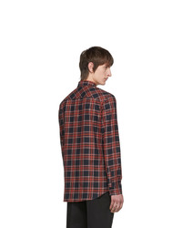 Мужская темно-красная рубашка с длинным рукавом в клетку от Givenchy