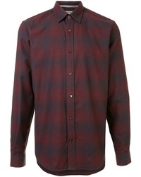Мужская темно-красная рубашка с длинным рукавом в шотландскую клетку от Gieves & Hawkes