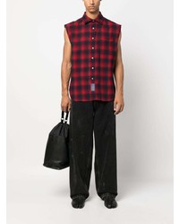 Мужская темно-красная рубашка с длинным рукавом в шотландскую клетку от Maison Margiela
