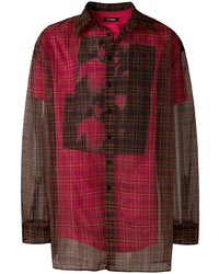 Мужская темно-красная рубашка с длинным рукавом в шотландскую клетку от Raf Simons