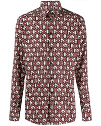 Мужская темно-красная рубашка с длинным рукавом с принтом от Dolce & Gabbana