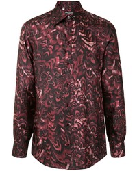 Мужская темно-красная рубашка с длинным рукавом с принтом от Dolce & Gabbana