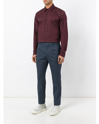 Мужская темно-красная рубашка с длинным рукавом от Prada