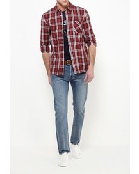 Мужская темно-красная рубашка с длинным рукавом от Mustang