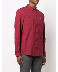 Мужская темно-красная рубашка с длинным рукавом от Tommy Jeans