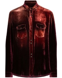 Мужская темно-красная рубашка с длинным рукавом от Saint Laurent