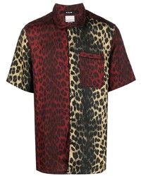 Мужская темно-красная рубашка с коротким рукавом с леопардовым принтом от Ksubi