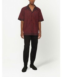 Мужская темно-красная рубашка с коротким рукавом с принтом от Dolce & Gabbana