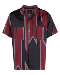 Мужская темно-красная рубашка с коротким рукавом с принтом от Needles