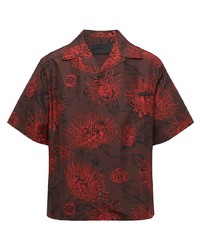 Мужская темно-красная рубашка с коротким рукавом с цветочным принтом от Prada