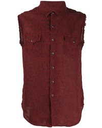 Мужская темно-красная рубашка с коротким рукавом с цветочным принтом от Saint Laurent