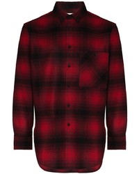 Мужская темно-красная фланелевая рубашка с длинным рукавом в шотландскую клетку от Saint Laurent