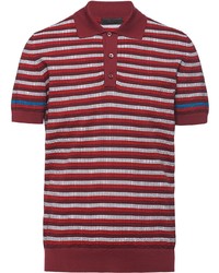 Мужская темно-красная футболка-поло в горизонтальную полоску от Prada