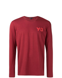Мужская темно-красная футболка с длинным рукавом с принтом от Y-3