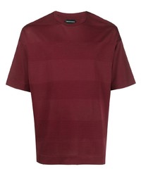 Мужская темно-красная футболка с круглым вырезом в горизонтальную полоску от Emporio Armani