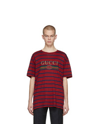 Мужская темно-красная футболка с круглым вырезом в горизонтальную полоску от Gucci