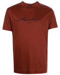 Мужская темно-красная футболка с круглым вырезом с вышивкой от Emporio Armani