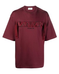 Мужская темно-красная футболка с круглым вырезом с вышивкой от Lanvin